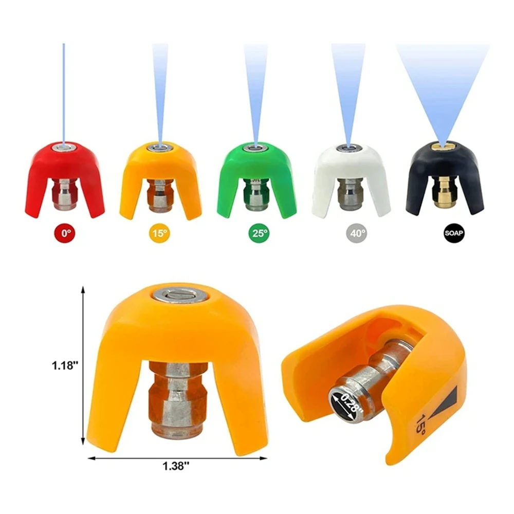 360° Rotatable High Pressure Washer Nozzle Tips Set, 0°/15°/25°/40°/Soap Spray Nozzles with 1/4