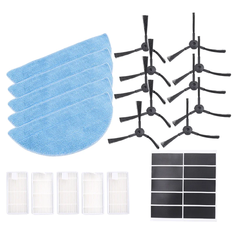

AB08-Replacement Consumable Accessories Parts 10Pcs Side Brush + 5Pcs Hepa Filter + 5Pcs Mop Cloth + 10Pcs Magic Paste For ILIFE