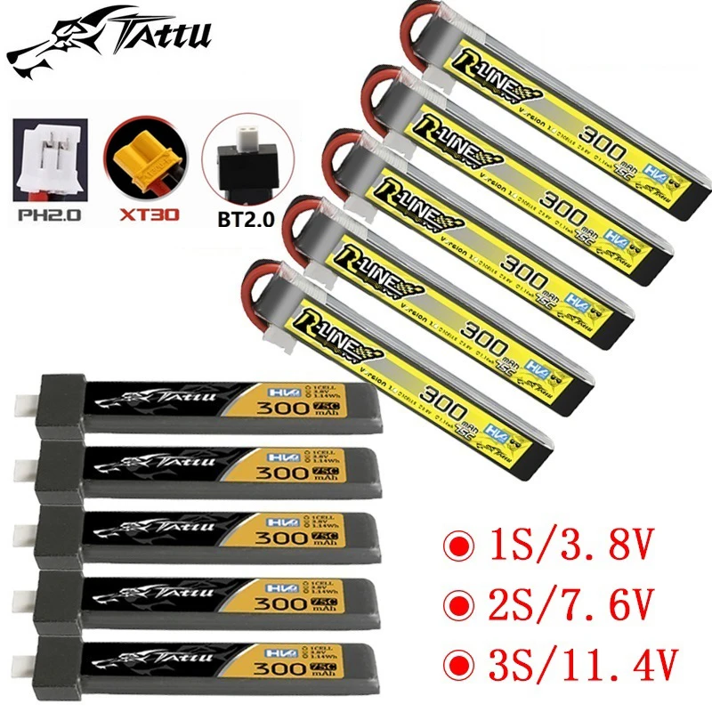 10 sztuk oryginalny TATTU 75C 300mAh 1S/2S/3S 3.8/7.6/11.4V bateria LiPo do helikoptera RC Quadcopter FPV części do dronów wyścigowych