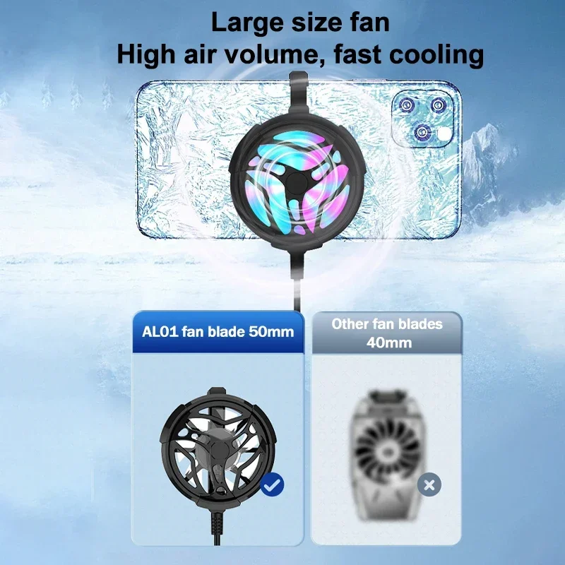 AL01 Mobile Phone Back-clip Air-cooled Radiator for IOS Android PUBG Fast Cooling Fan Game Cooler 5mm-85mm Type-C Cool Heat Sink