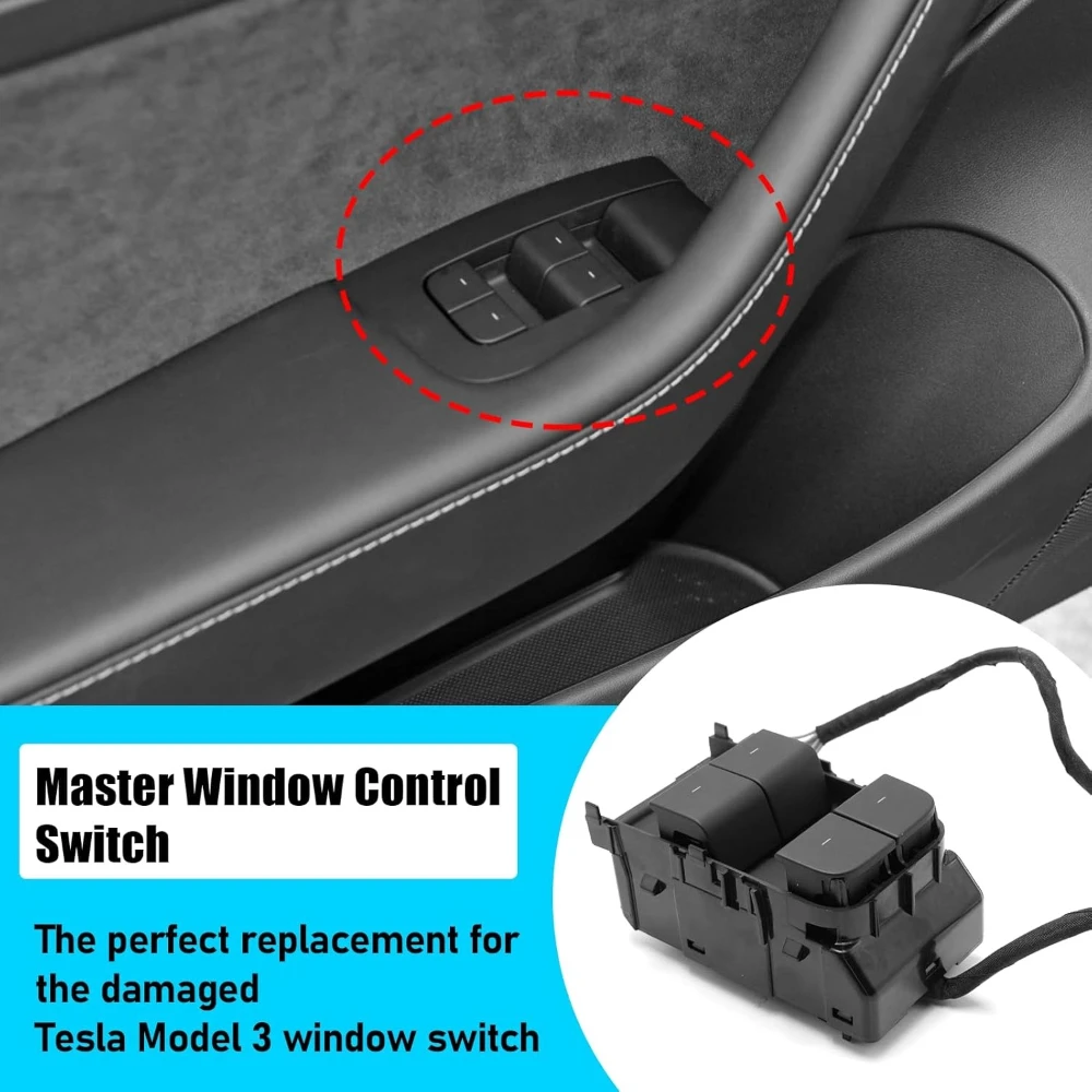 Left Front Side Window Switch For Tesla Model 3(21-22) Model Y(20-24) Driver Side Master Power Window Switch 1081037-02-G
