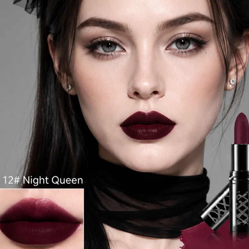 Matte Dark Black Lipstick Witch Dark Brown Shade Smooth Pigmented Velvety Lip Makeup Long Lasting Non Transfer Gothic Lipstick