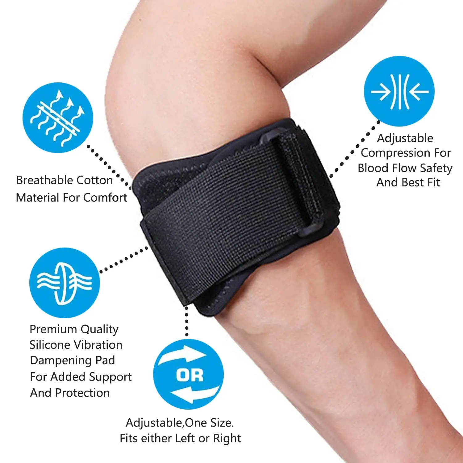 Elbow Brace Support Strap - Forearm Compression Sleeves, Fit Wrap Band for Weightlifting, Tennis & Sports Injury Recovery