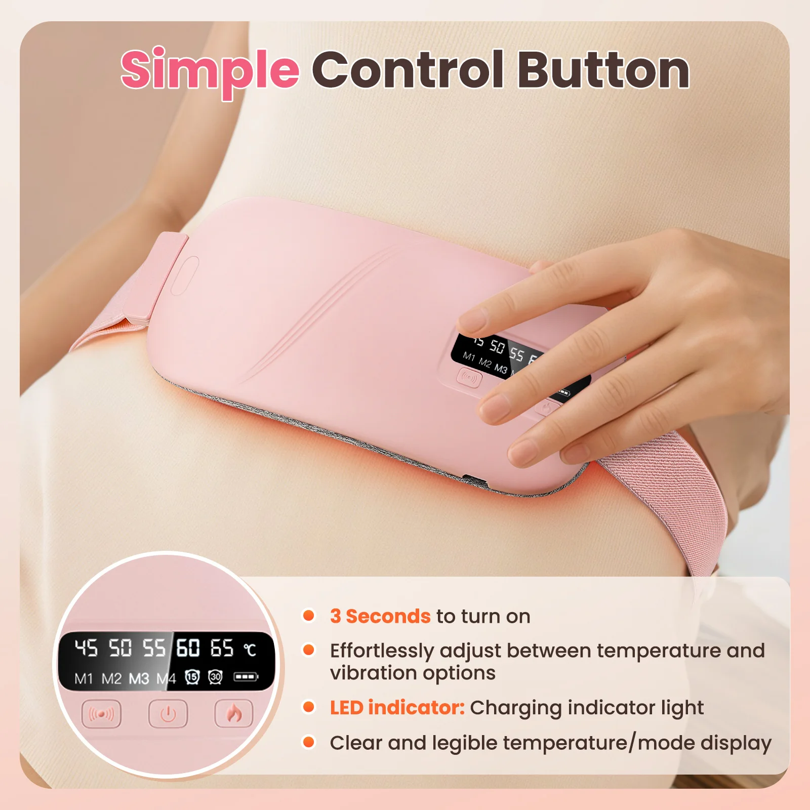 Electric Fast Heating Vibration Waist Massage Belt Smart Warm Palace Women Menstrual Heating Pad for for Cramps Period Relief view 6