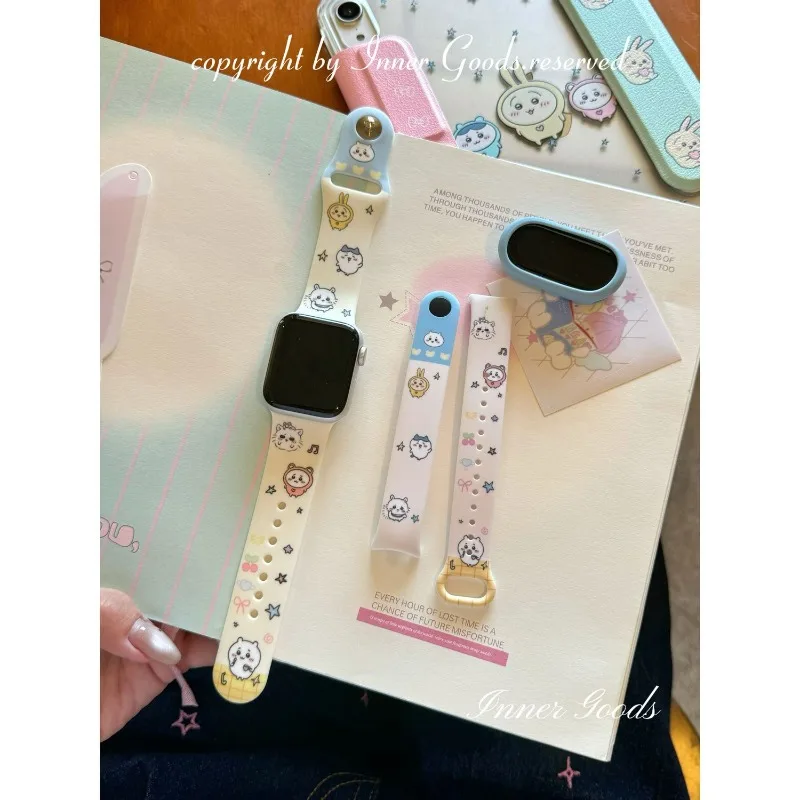 Anime Chiikawa Usagi Watch Band Soft Silicone Printed Strap Replacement Wristband For Apple Watch Series 10 9 8 SE Smartwatch