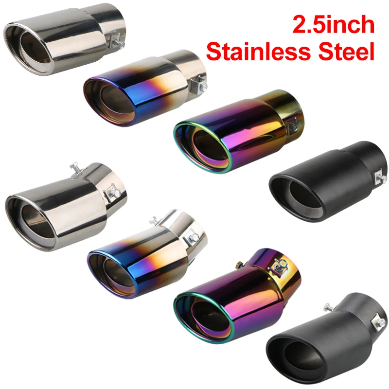 1PCS 2.5'' Inlet Car Auto Exhaust Muffler Tip Pipe  Stainless Steel Chrome Trim Rear Tail Throat for Most Cars