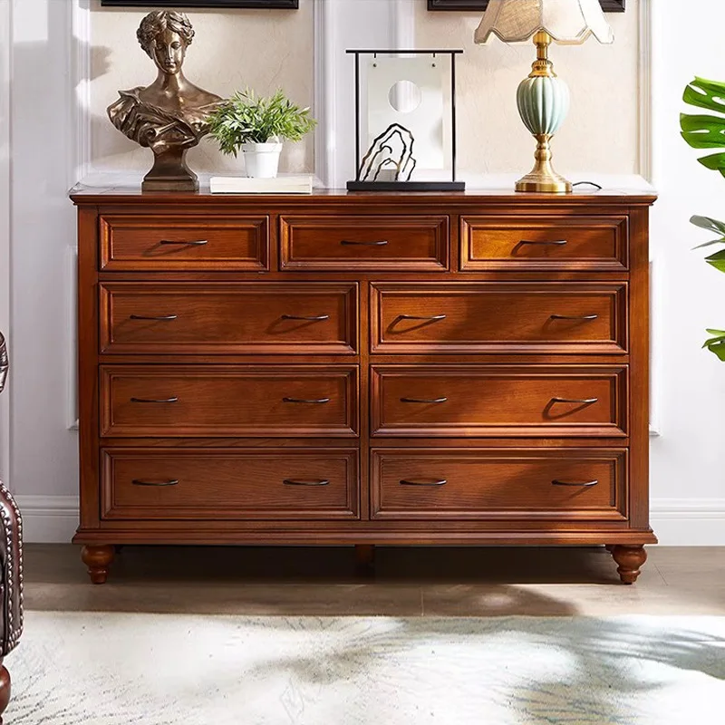 

White Chinese wood American nine-chest cabinet, all solid wood TV, bedside storage cabinet