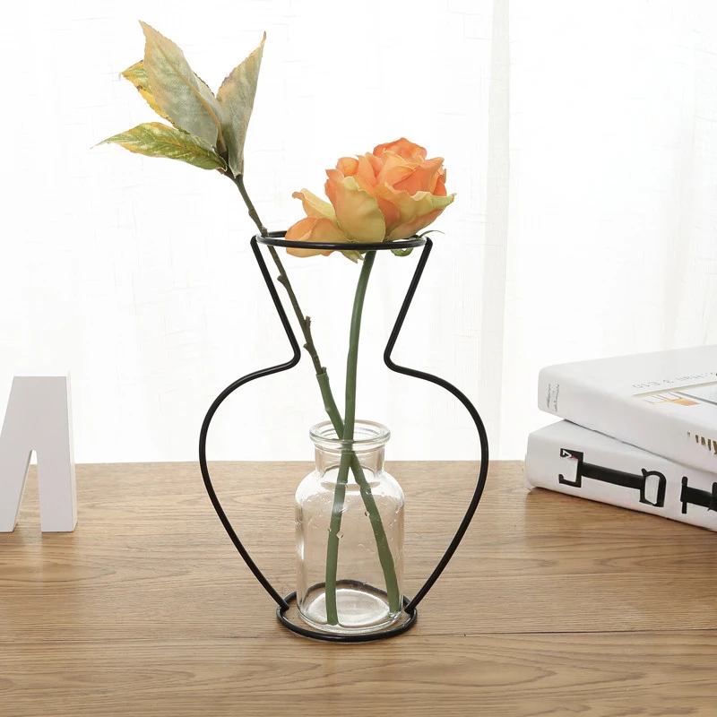 

1 шт., ретро железная линия, настольная ваза, горшок, орнамент, металлический держатель для растений, скандинавские стили, цветы, украшения для дома