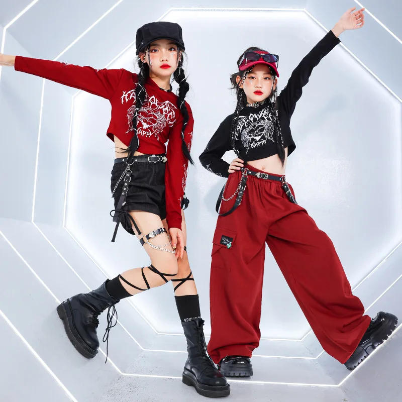 Set Hip Hop per ragazze Felpe con cappuccio K-pop Pantaloni cargo da ballo di strada Bambini Streetwear Top Gonne scozzesi Abiti per costumi jazz per bambini