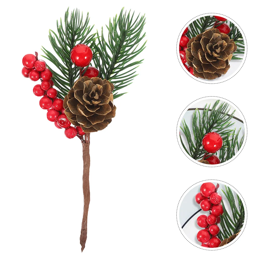 12 Stück künstliche Tannenzapfen Weihnachtsbaum rote Beeren Picks Kegel Blumen zum Basteln Schaum grüne Nadeln Blumendekor Zubehör