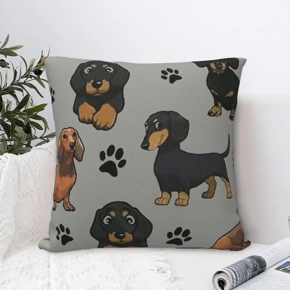 Dachshund Dog Cartoon Pillowcase Polyester Cushion Cover Gift Wiener Sausage Throw Pillow Case Cover Home Square 18'