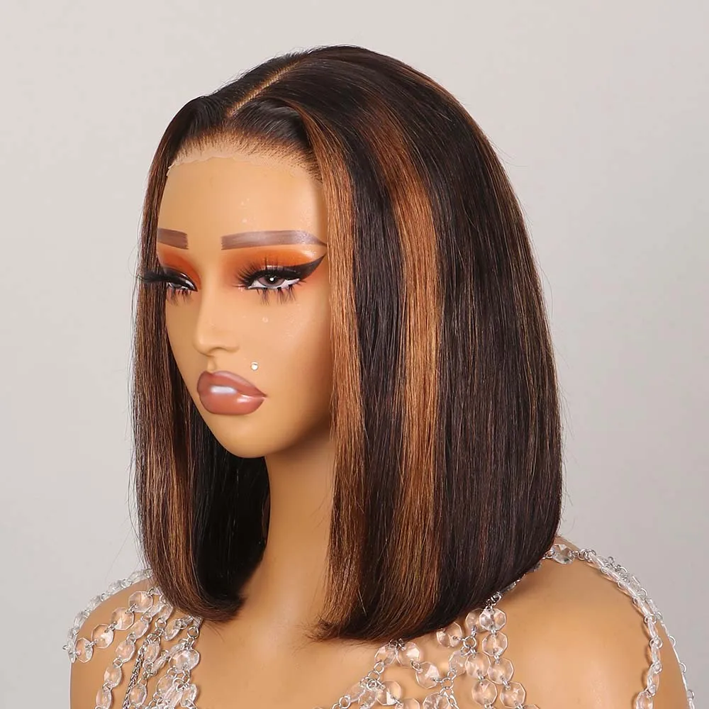 Highlight 6x5 Glueless Wig Wear and Go Human Hair Short Bob Wig 13x4 Transparent Lace Frontal Wigs Pre Cut Lace Bleached Knots