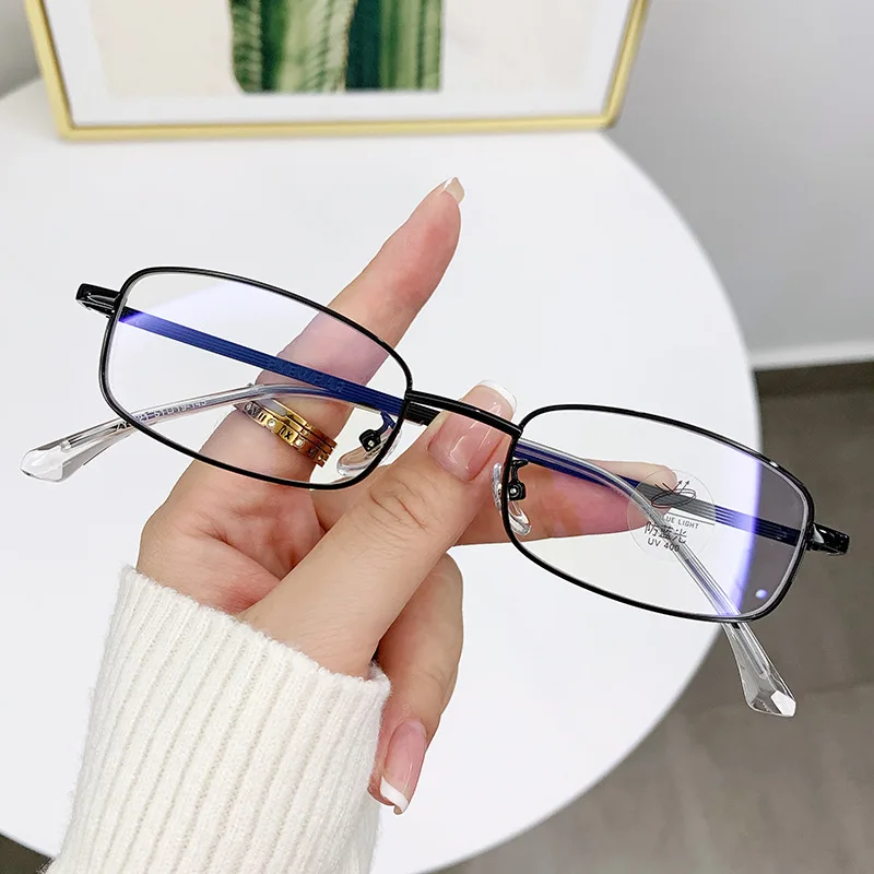 Retro Metal Glasses Thin Edge Rectangular Art Frame Blue Light Blocking Lenses Men's  Women's Fashion Glasses