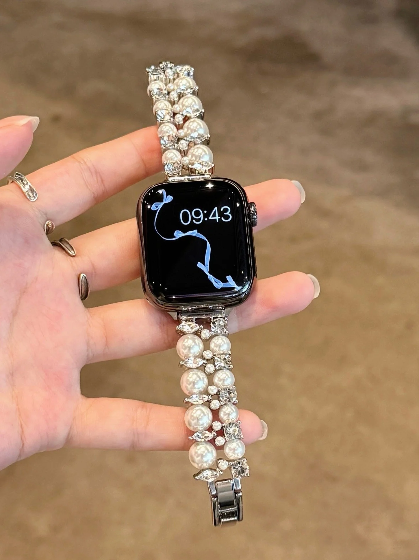 متوافق مع حزام iWatch 38 مم 40 مم 41 مم 42 مم 44 مم 45 مم 49 مم صف مزدوج مرصع باللؤلؤ الماسي حزام عصري