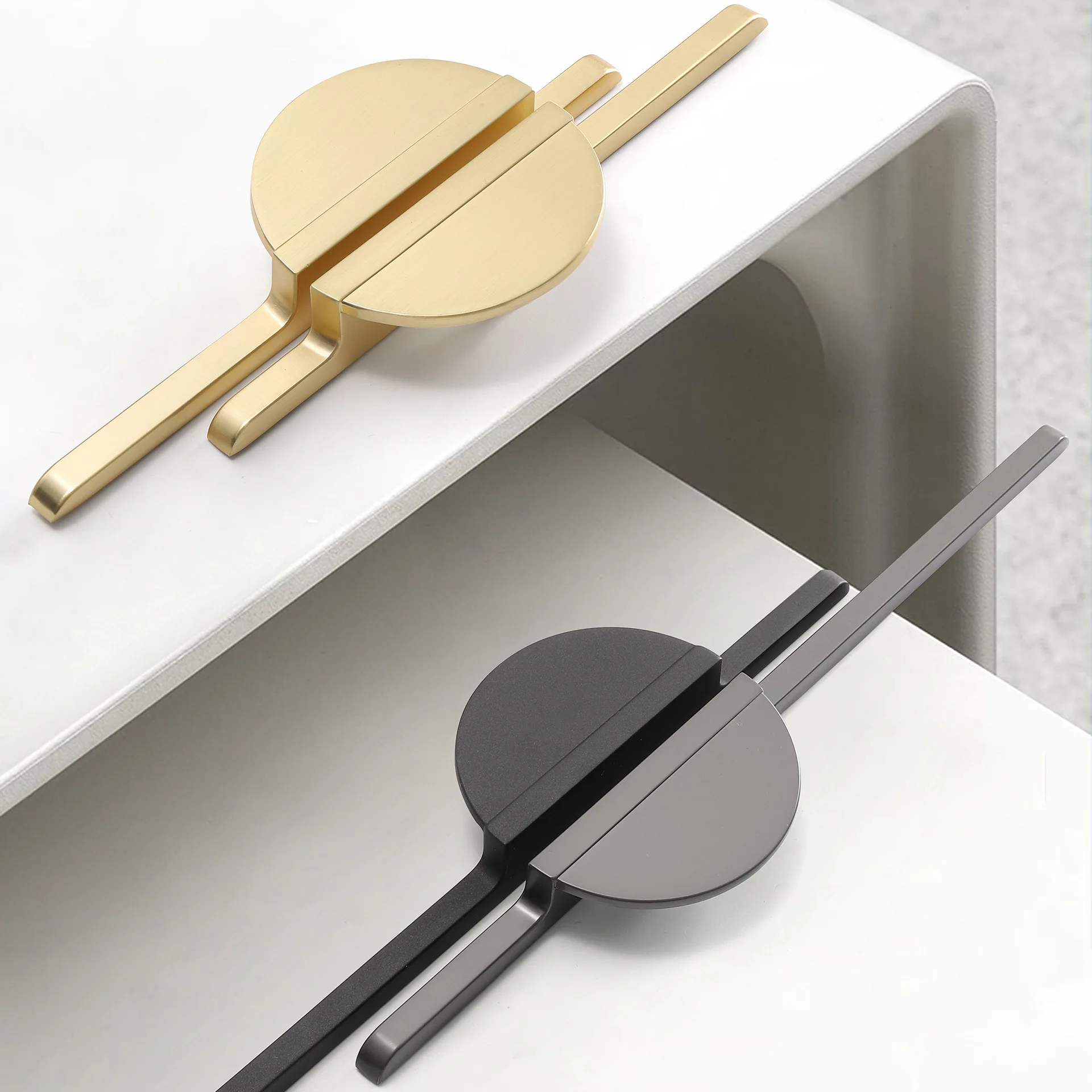 Modern Simple Golden Gray Round Counter Cabinet Door Drawer Pulls kitchen Cupboard Door Handle Furniture Handles Hardware