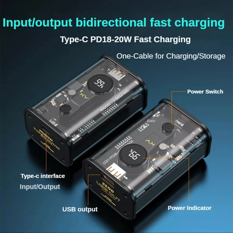 WEKOME 20000 мАч прозрачный Внешний аккумулятор PD20W мини портативный аккумулятор QC 22,5 Вт Быстрое зарядное устройство для iPhone 8-14 Promax Samsung Huawei