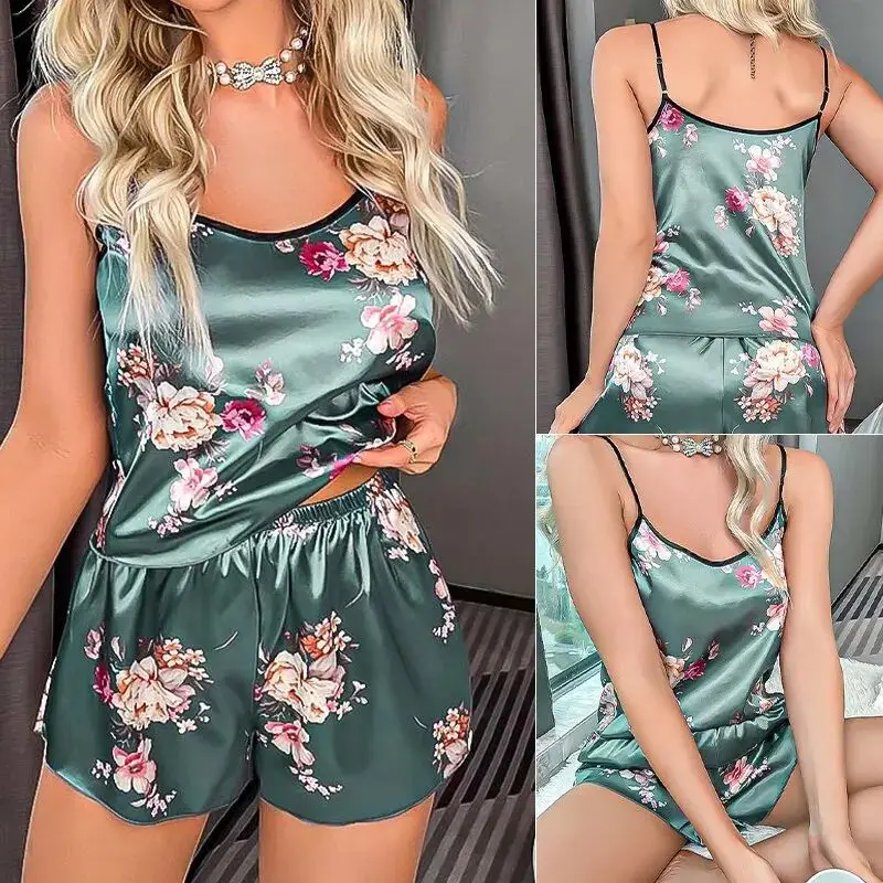 Dames zomer sexy faion print tweedelige pyjama set zijde materiaal comfortabel ademend spwear voor dames