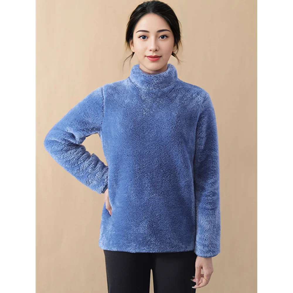 

Hoodie Women Loose high collar Winter Warm Double-sided Coral Fleece Pullover Sweatshirts Ladies Flannel Homewear Sleepwear Tops