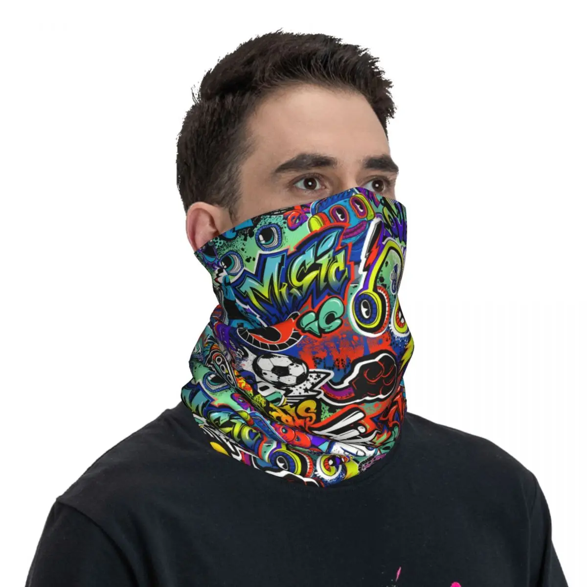 Cartoon Monsters Gitaar Gamepad Doodle Bandana Nek Cover Gedrukt Motorcross Graffiti Kunst Patroon Wrap Sjaal Bivakmuts Rijden