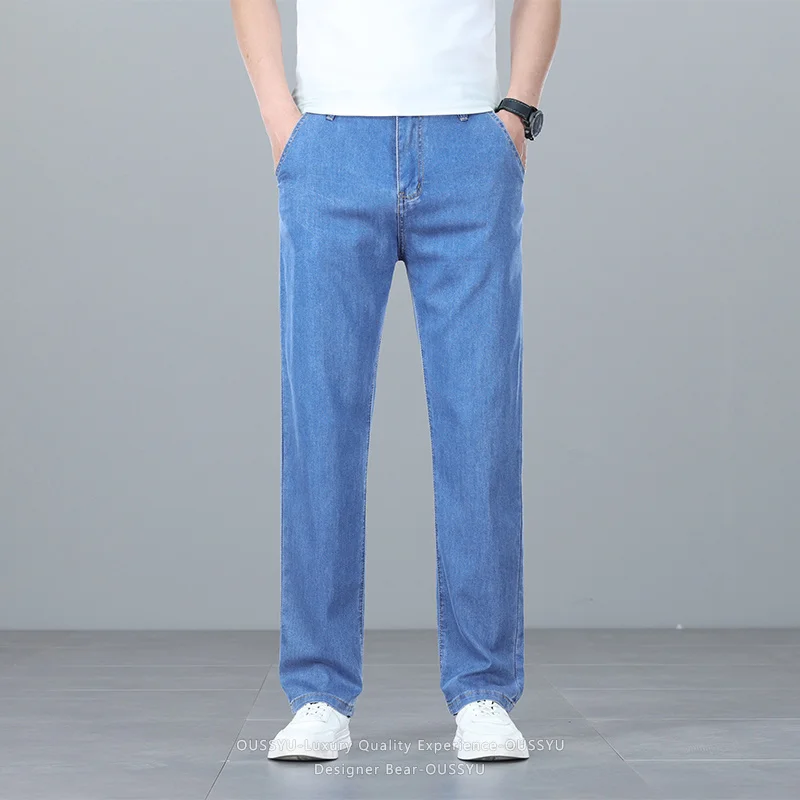 Good Quality Lyocell Summer Thin Jeans Men's Fashion Drape Cool Trousers Business Casual Straight High Quality Denim Pants Man
