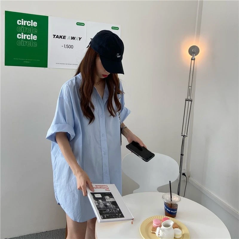 

Slim Fit Women's Summer irt Dr Thin Outerwear Korean Sle Loose Oversized Versatile Top for plus Size 2300 Pou
