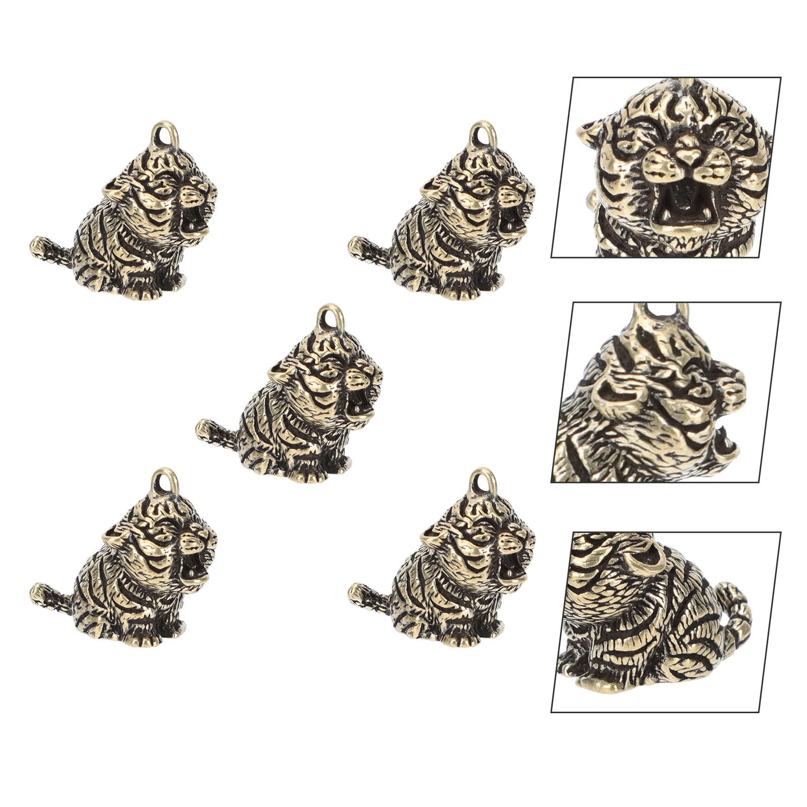 5 Pcs Key Chain Tiger Keychain Keychains Brass Craft Hanging Decor Enamel Charms Jewelry
