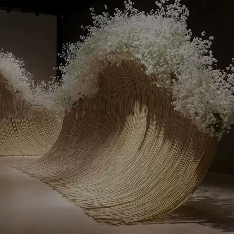 Bamboo Art Installation Meichen Sculpture Ornament Bamboo Shaping Floral Art Wave Art Center Hotel Lobby Shopping Mall