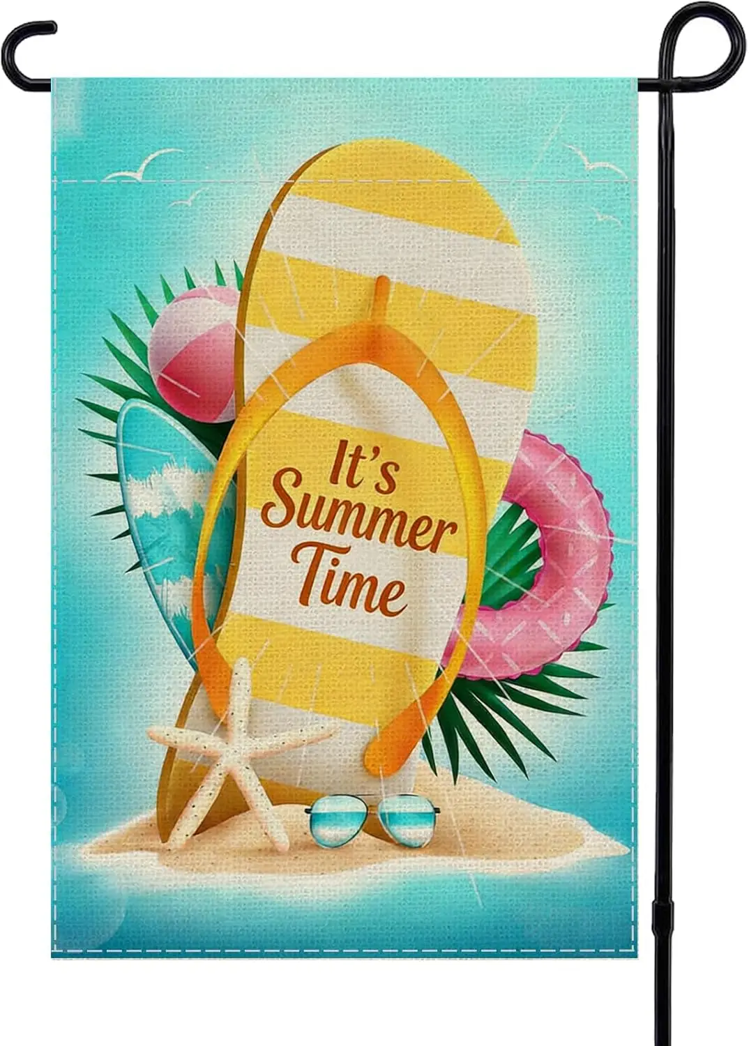 12x18 It's Summer Time Flip Flop Garden Flag - Beach Surfboard Pool Toy Coastal Outdoor Decor for Porch Yard Patio Summe ZZM