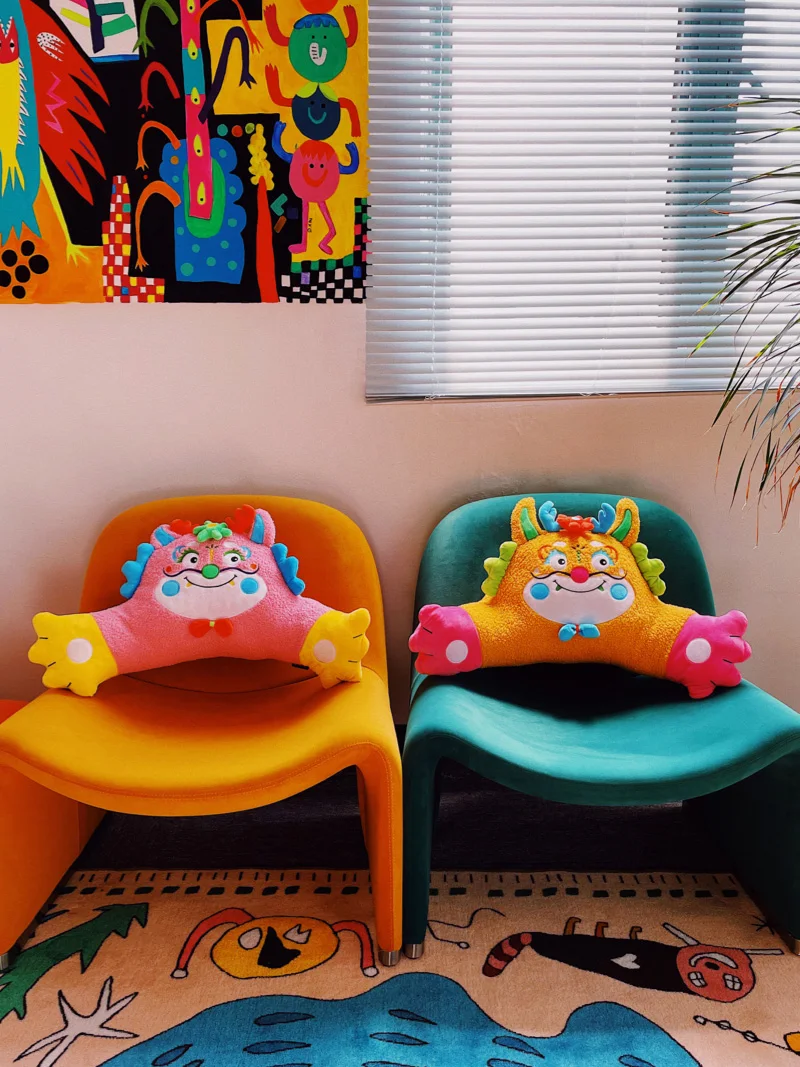 

Modern Cartoon Dragon Waist Pillow Office Chair Backrest Cushion New Year Gift Lucky Dragon Year Velvet Fabric Sofa Decor