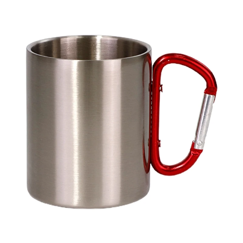 300ml DIY Customize Stainless Steel Travel Portable Mug with D-Ring Carabiner Hook Handle Water Tea Coffee Cup for TOP quality