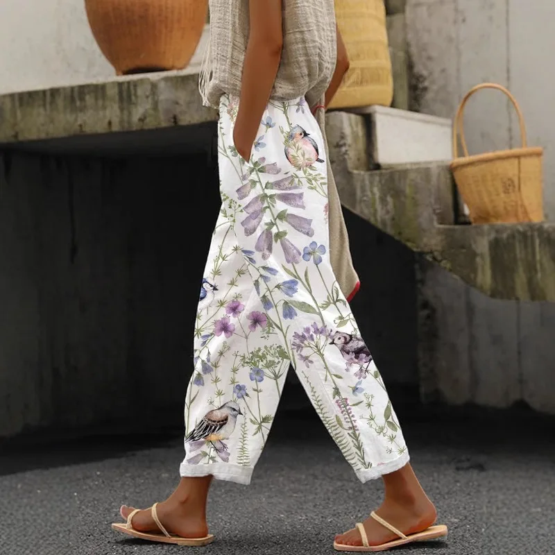 Ladies New Hot Plus Size Printed Simple Roll-up Casual Pants Streetwear Women PantsNine-minute Pants Breathable CoolSummer