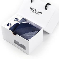 Luxury Ties Set Gift Box Striped Neck Tie Pocket square Cufflinks Set For Mens Classic Party Wedding Men Accessories