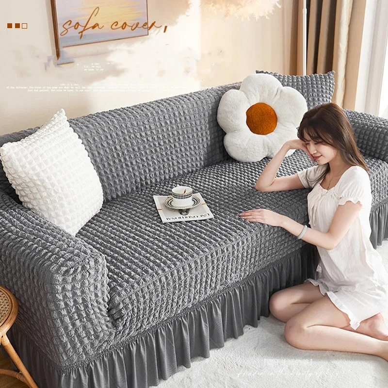 

Romantic Seersucker Elastic Sofa Cover Adjustable High Stretch Slipcover Furniture Protector For Living Room Bedroom Home Decor
