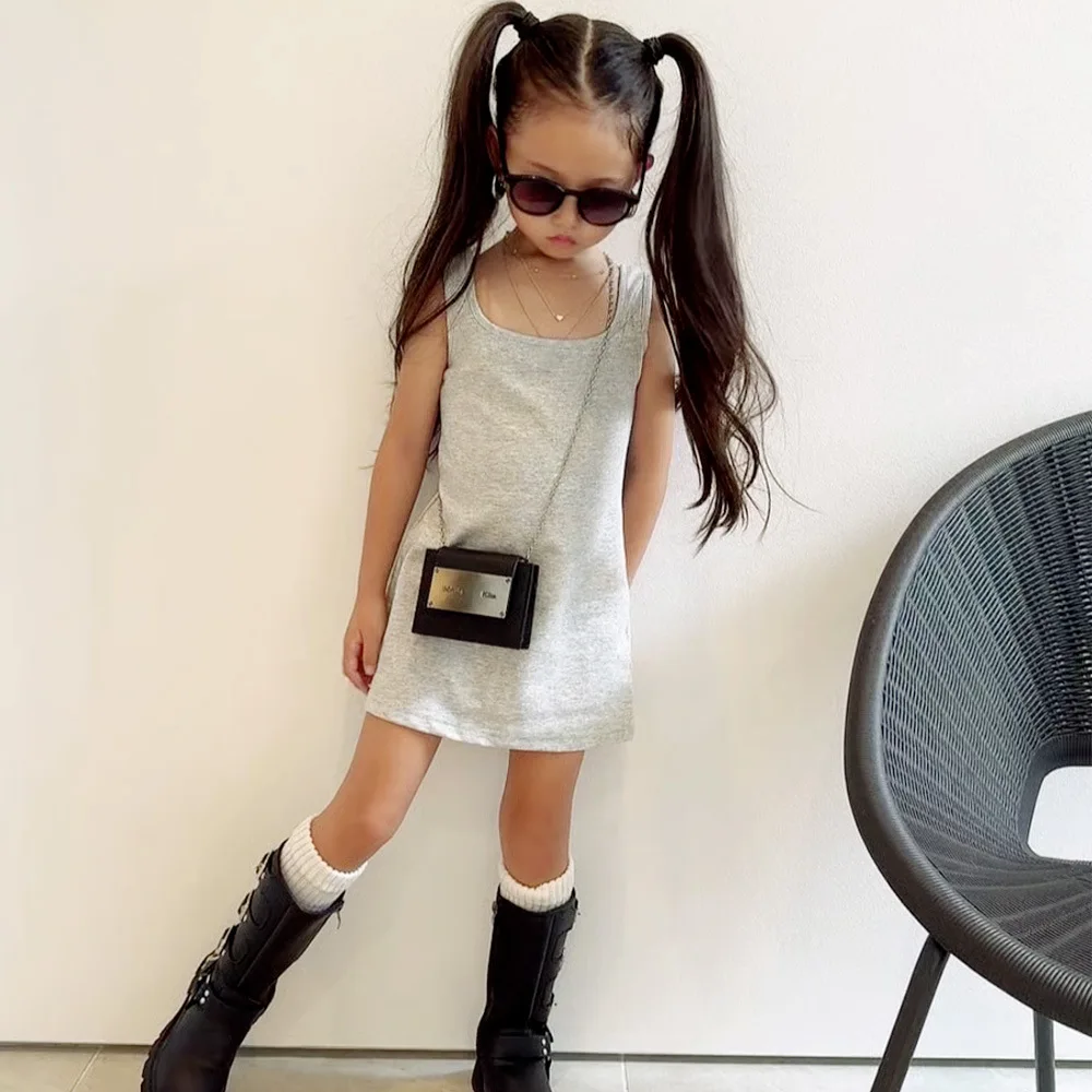 2026 Summer New Japanese Casual Girls Sweet Cool Vest Dress Children Simple and Comfortable Dress