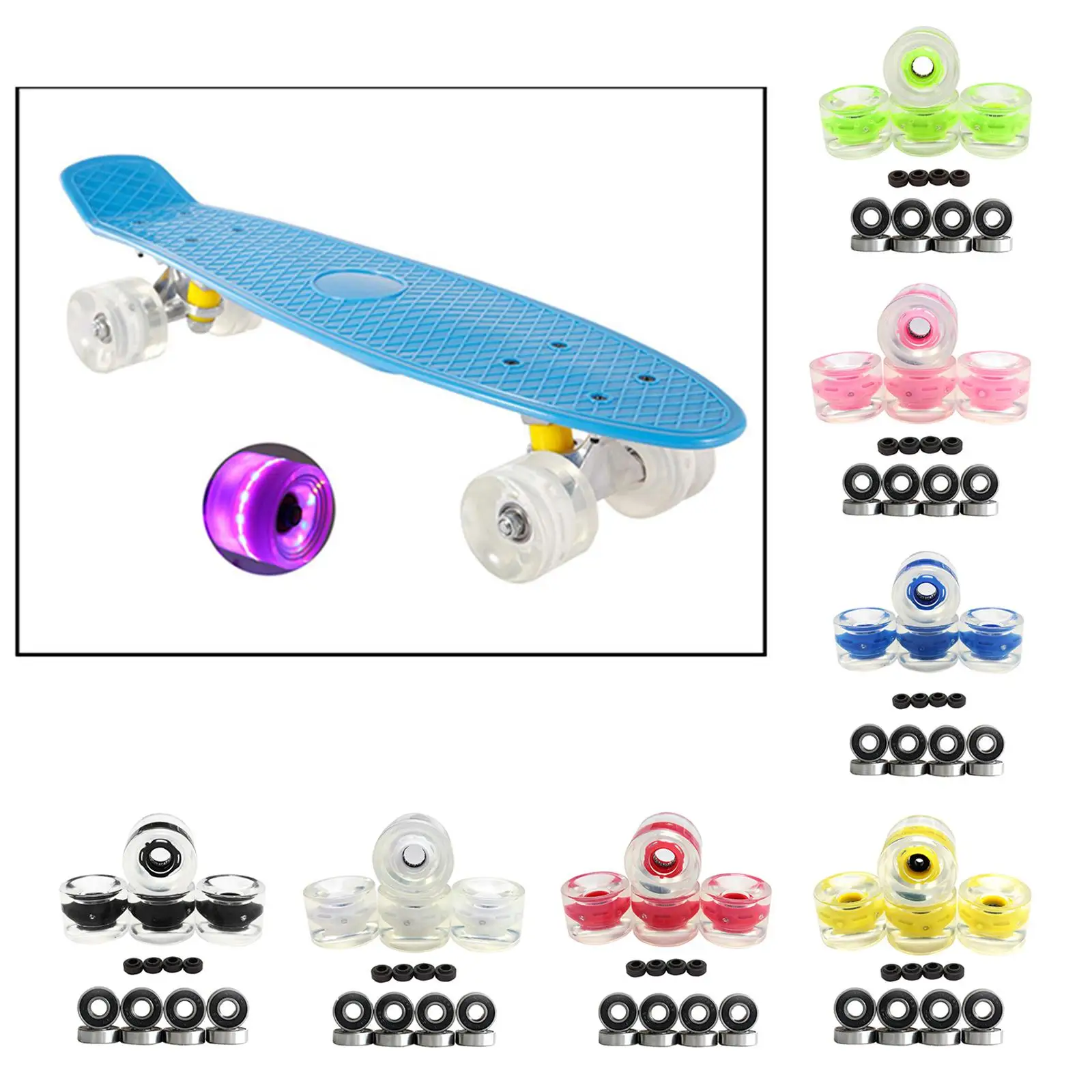 4 قطع عجلة فلاش لوح التزلج 70 × 51 ملم عجلة دوارة وامضة طويلة LED فلاش