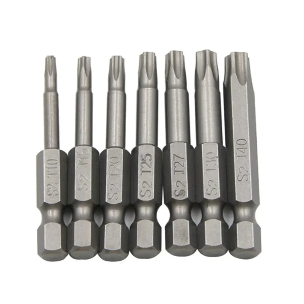 1 pieza 50mm 1/4 vástago hexagonal punta de destornillador Torx magnético de cinco puntos T15 T20 T25 T27 T30 T40 puntas de destornillador eléctrico