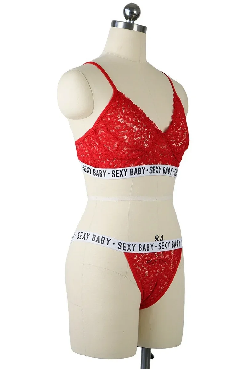 النساء مجموعة الملابس الداخلية مثير الدانتيل ثلاث نقاط بيكيني الصدرية سراويل المثيرة جوفاء انظر من خلال الملابس الداخلية الاباحية خطابات طباعة الجنس زي #5