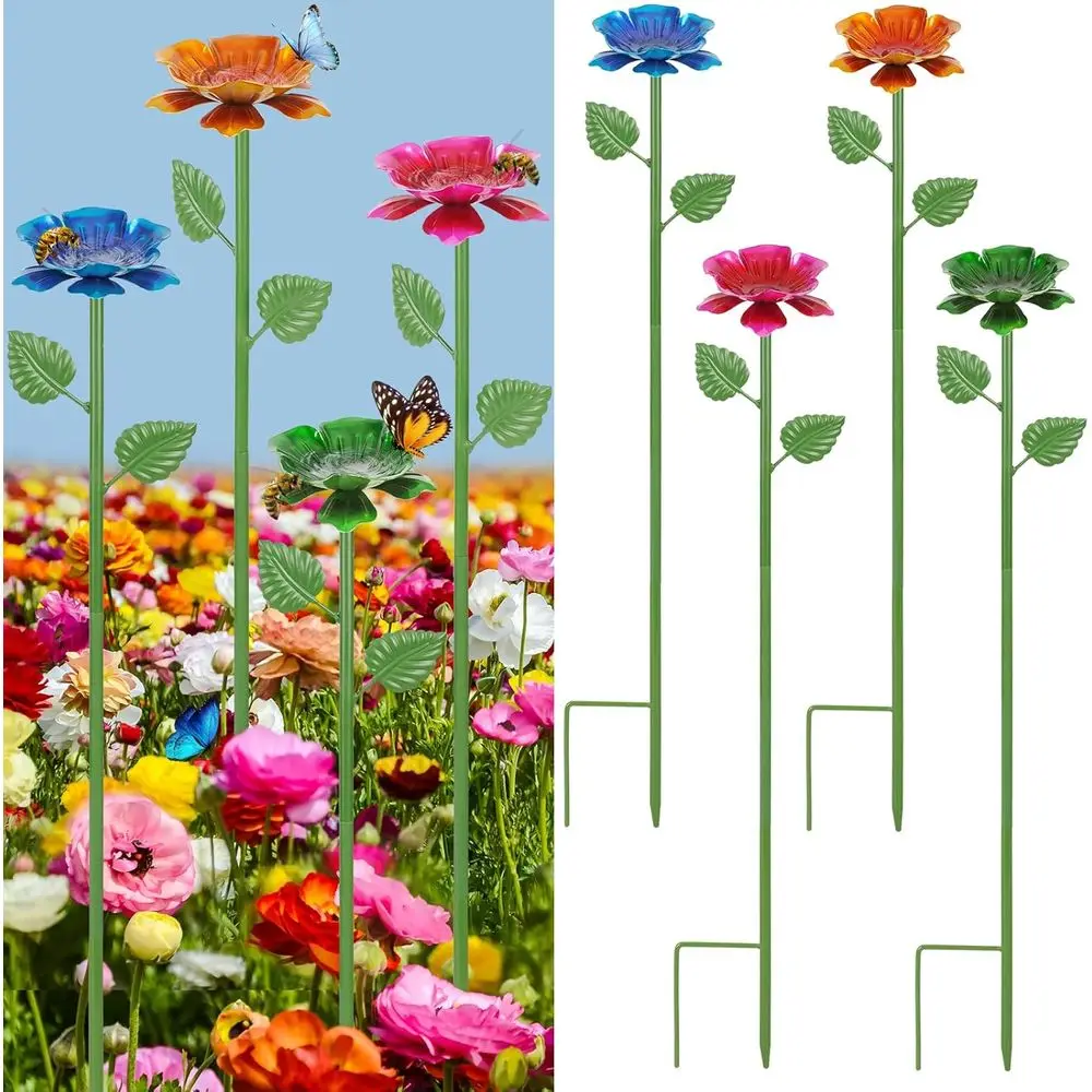 

4 Pack Watering Station - Lowers Eeder, Water Eeders or Outside, Metal Garden Decor, Baths or Garden Yard Patio (Blue, Yellow, R