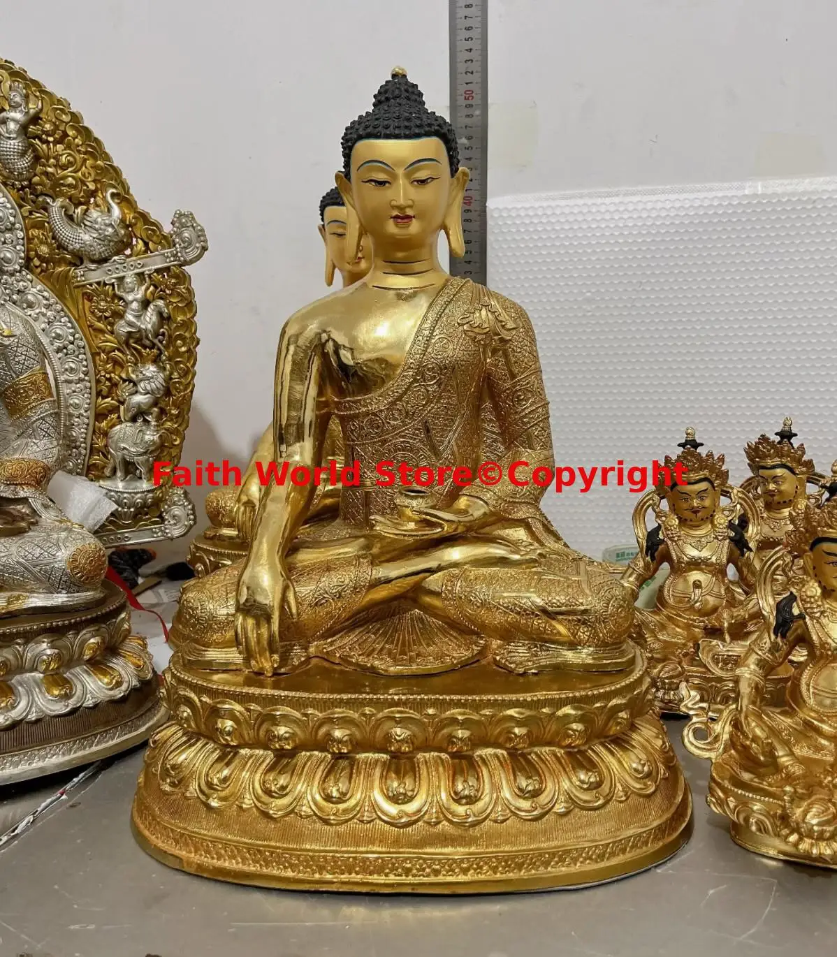 44 سنتيمتر ضخمة آسيا تايلاند التبت معبد التذهيب السلطة شاكياموني عائلة بوذا حماية فعالة تمثال بوذا العبادة #5