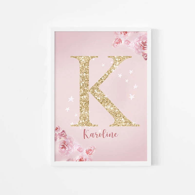 Pink Kawaii Room Decor Swan Nursery Wall Art Canvas Painting Name Personalized Letter Wall Posters and Prints Bedroom Wall Decor