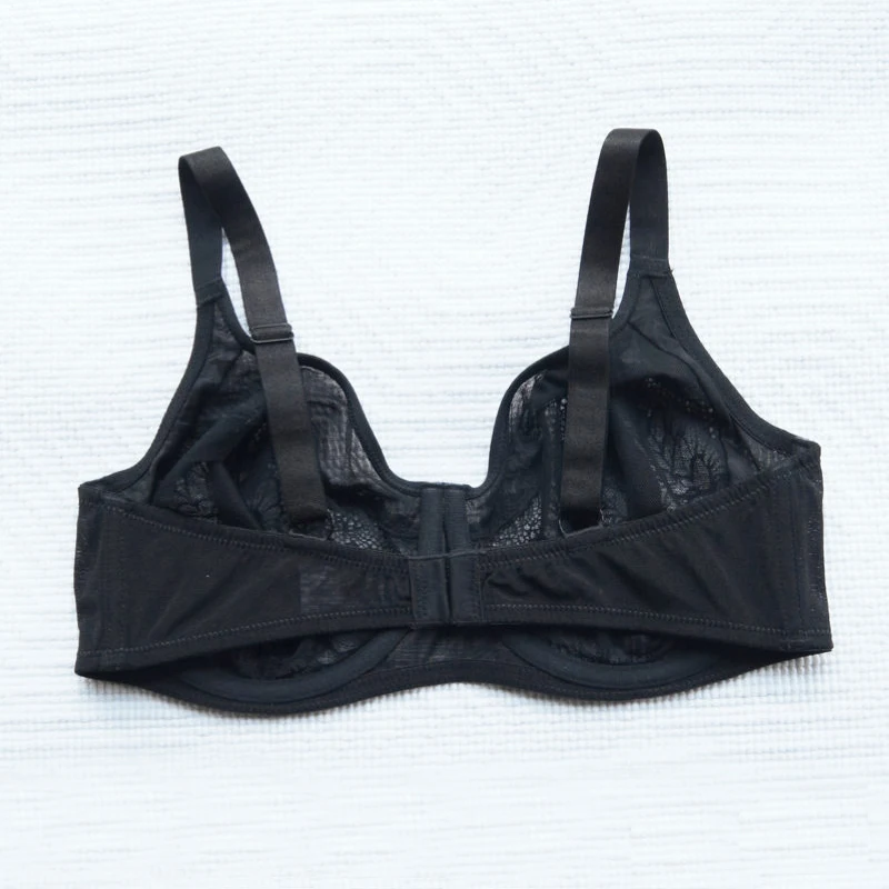 Sexy Women Bras Full Coverage Non Padded Lace Embroidery Underwire Ultrathin Female Lingerie Black Bralette 36 38 40 42 C D E F