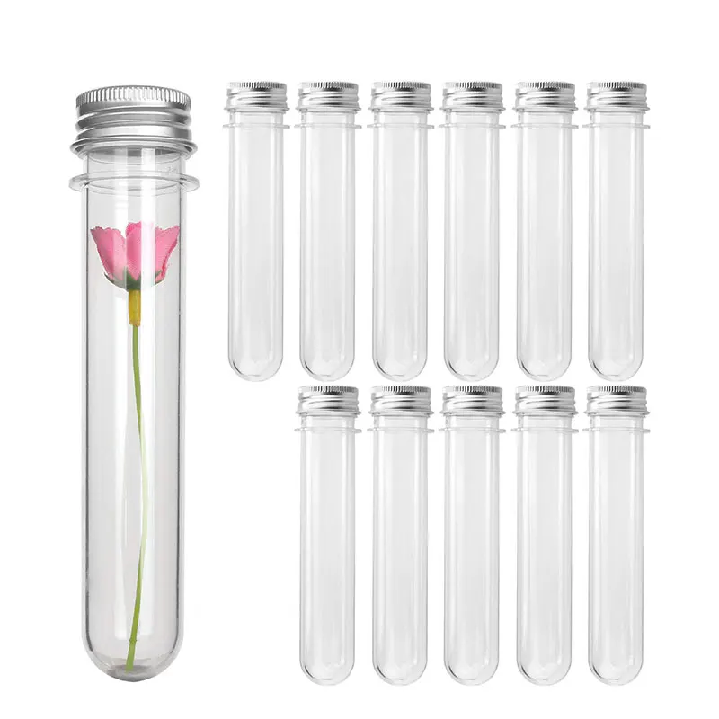 

50Pcs Clear Plastic Test Tubes with Caps 40ml Clear Tubes for Scientific Experiments Party Decorate The House Candy Storage