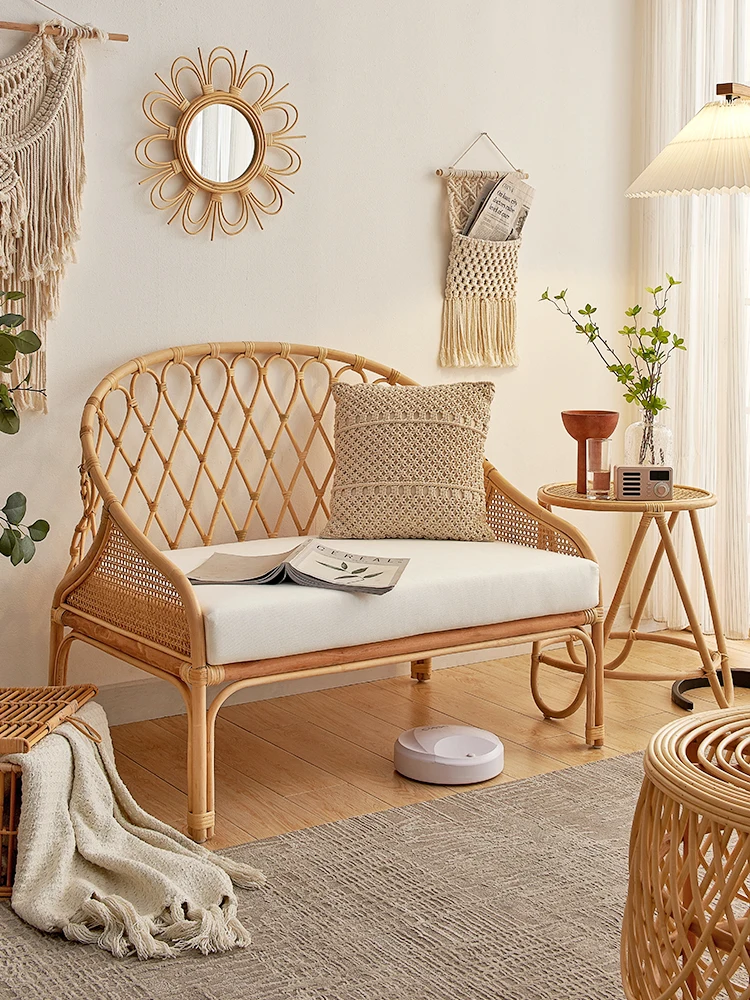 

Natural rattan woven sofa, living room, children's room, single rattan bed