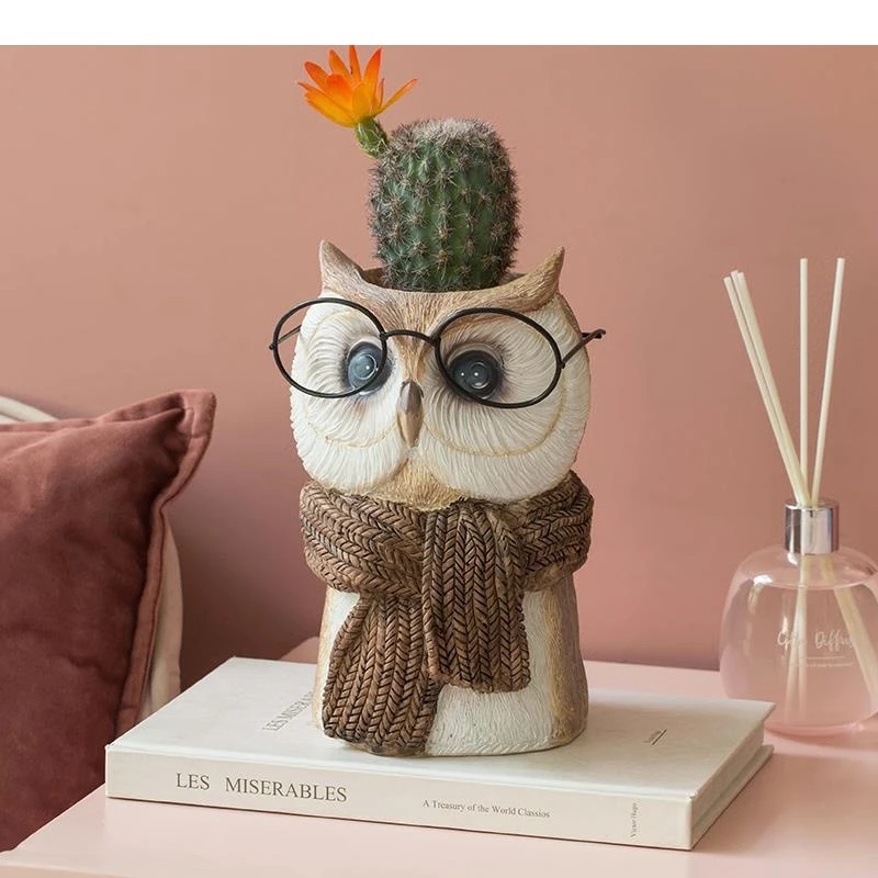 Lovely Animal Potted Plant Owl/Raccoon Vases Crafts Statue Flower Pots Decorative Resin Sculpture Flowers Vase Nordic Home Decor