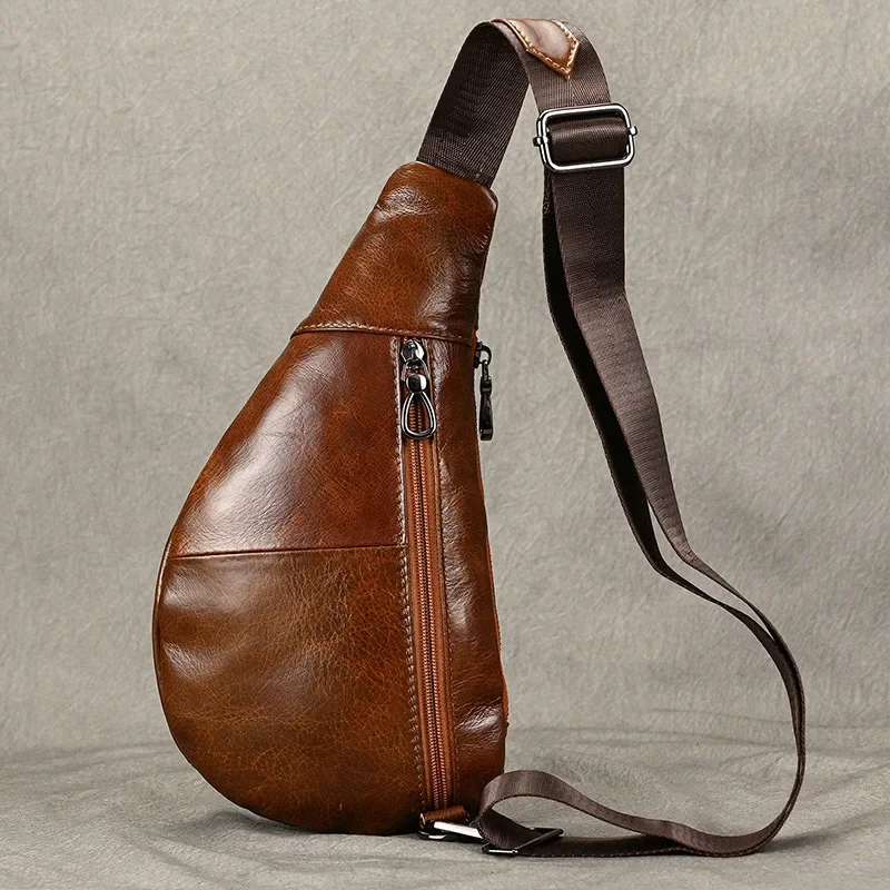 Mne-Bolso de pecho de cuero para hombre, bandolera retro de piel de vaca