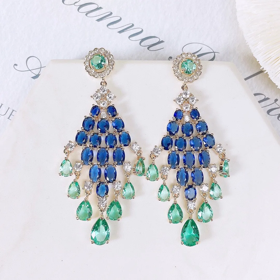 Bilincolor Colored Zircon Geometric Tassel Earrings