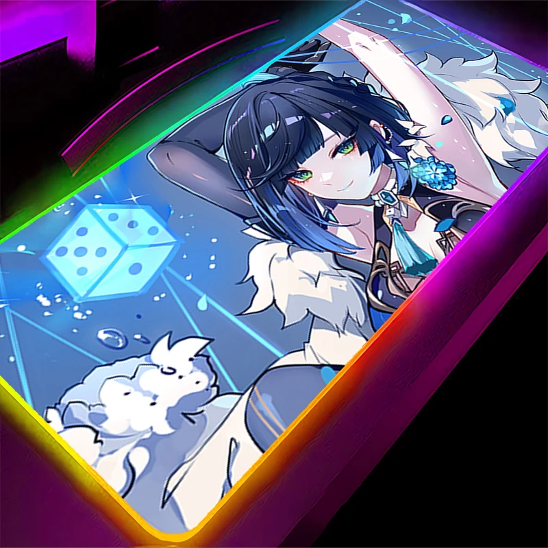 Tapis de souris LED RGB g-genshin Impact Yelan, tapis de jeu pour ordinateur portable, accessoires pour PC, tapis étendu en caoutchouc pour bureau, tapis de bureau antidérapant