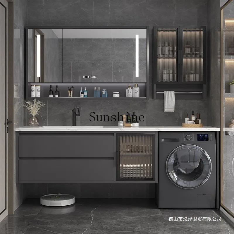 

Balcony washing machine integrated cabinet combination modern simple rock slab bathroom washstand