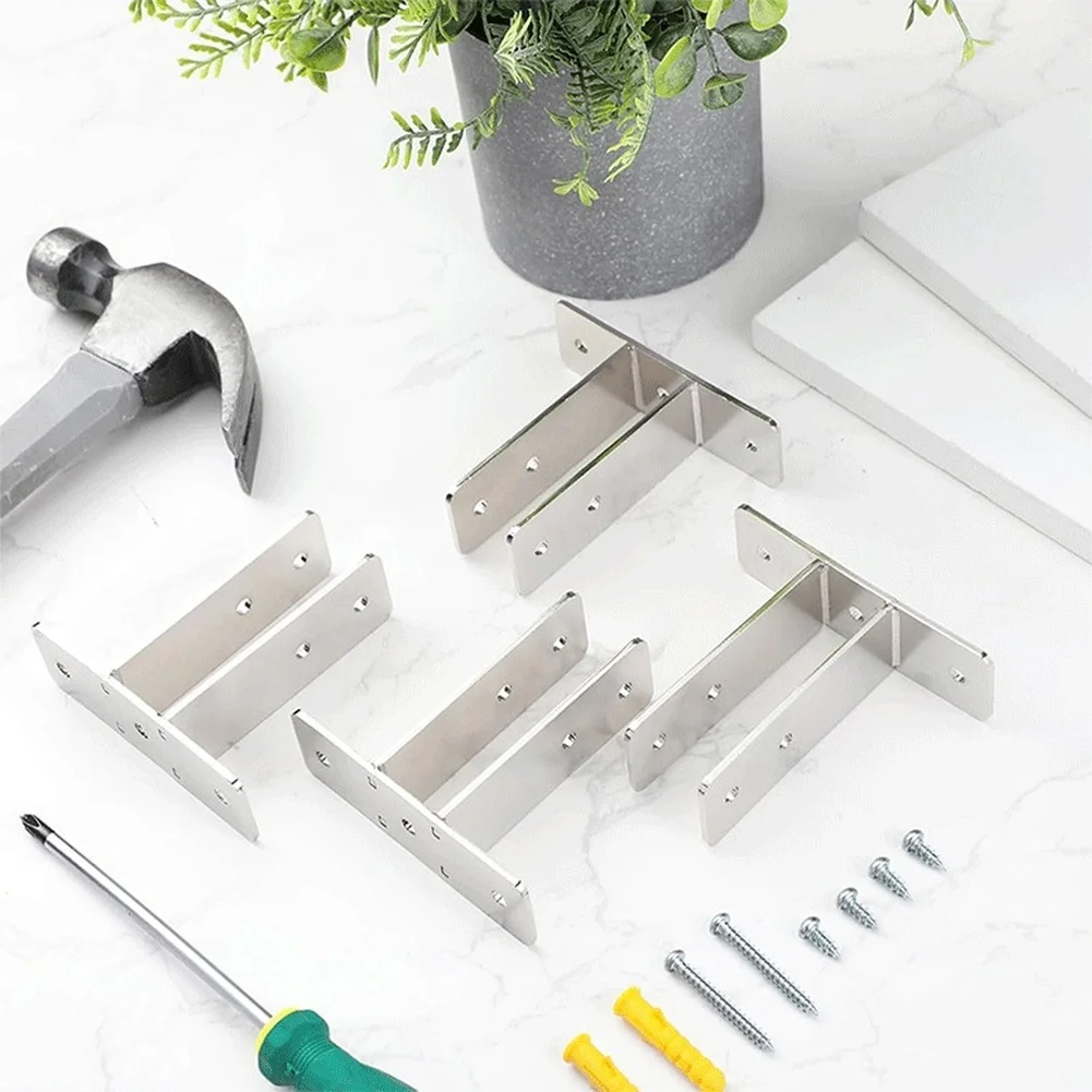 Wall Mount For Urinal Screen Brackets 4pcs Carbon Steel with 3 Base and 2 Arm Holes for Stable Panel Positioning