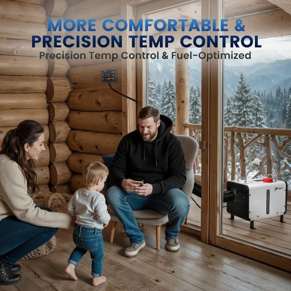 سخان ديزل محمول بقدرة 8 كيلو وات، سخان هواء ديزل HBH2 12 فولت مع التحكم في التطبيق، 10 إعدادات لدرجة الحرارة، يعزز كفاءة حرق 28%